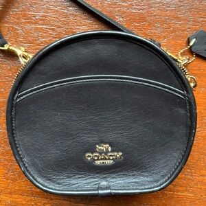 Coach Black Round Leather Crossbody Bag with Gold Hardware